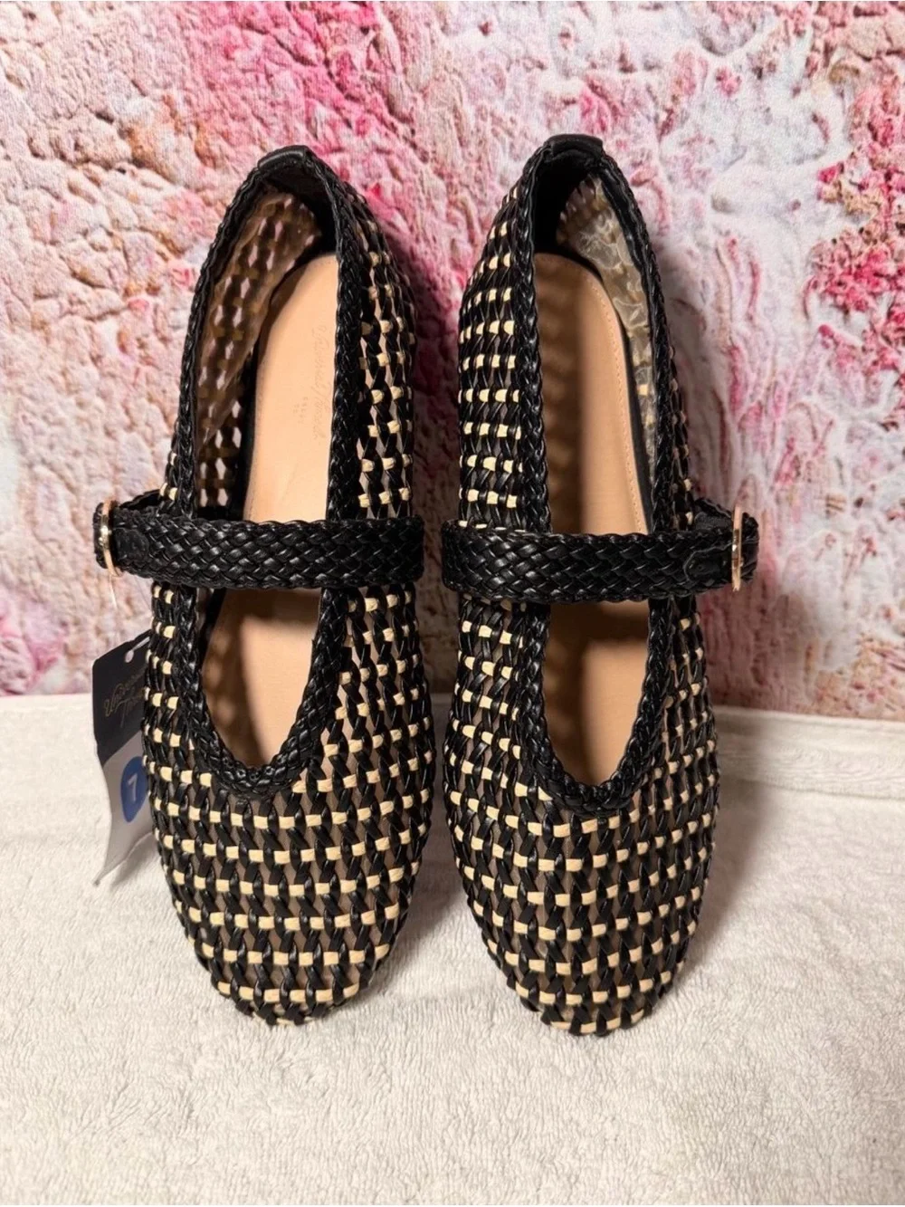 a new day Black and Natural Woven Mary Jane Flats